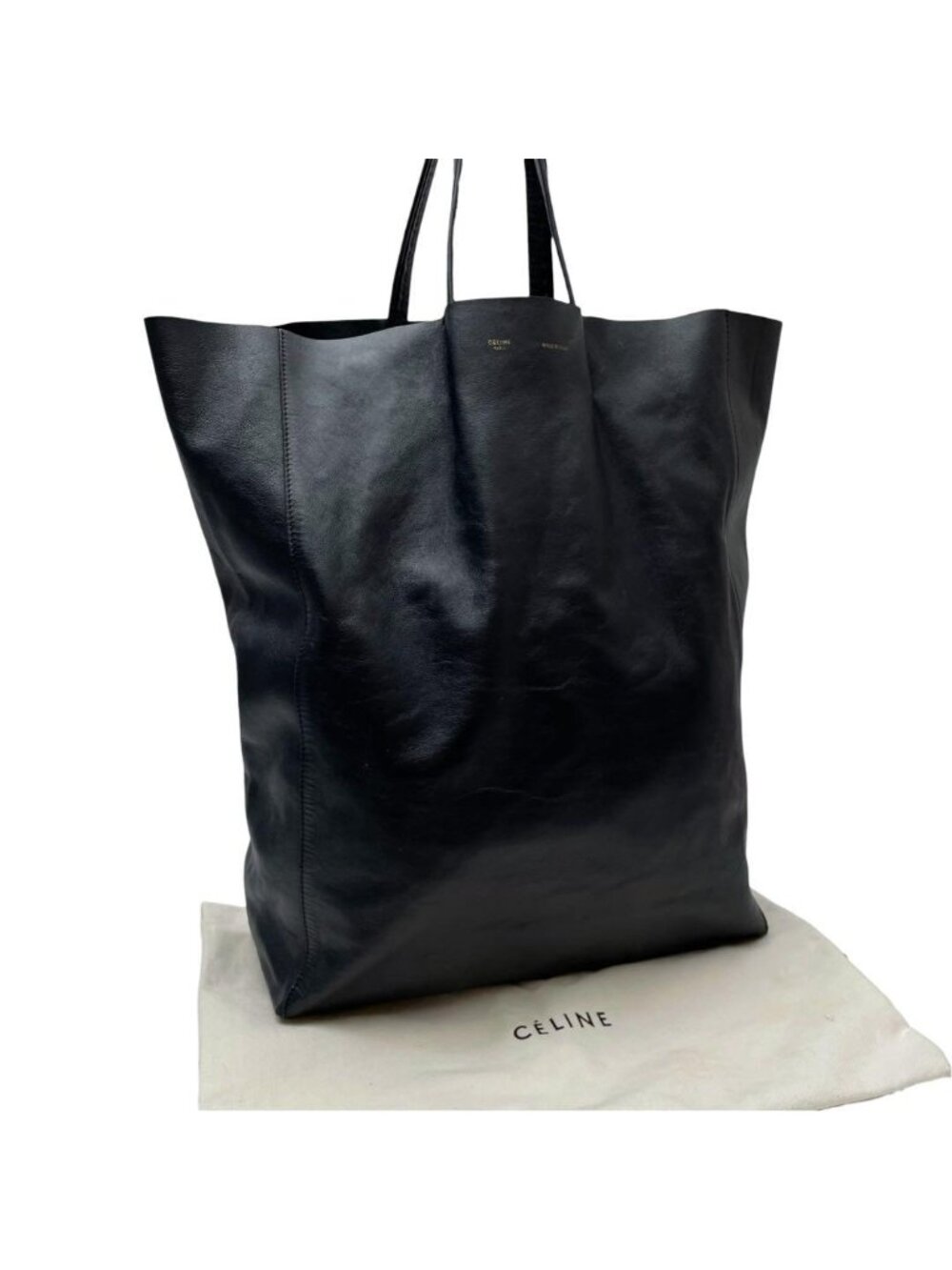 Celine Leather Horizontal Cabas Hand Tote Bag Black